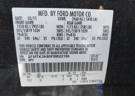 2015 Ford Edge Titanium z USA, uszkodzony, nr VIN 2FMTK3K85FBB22156